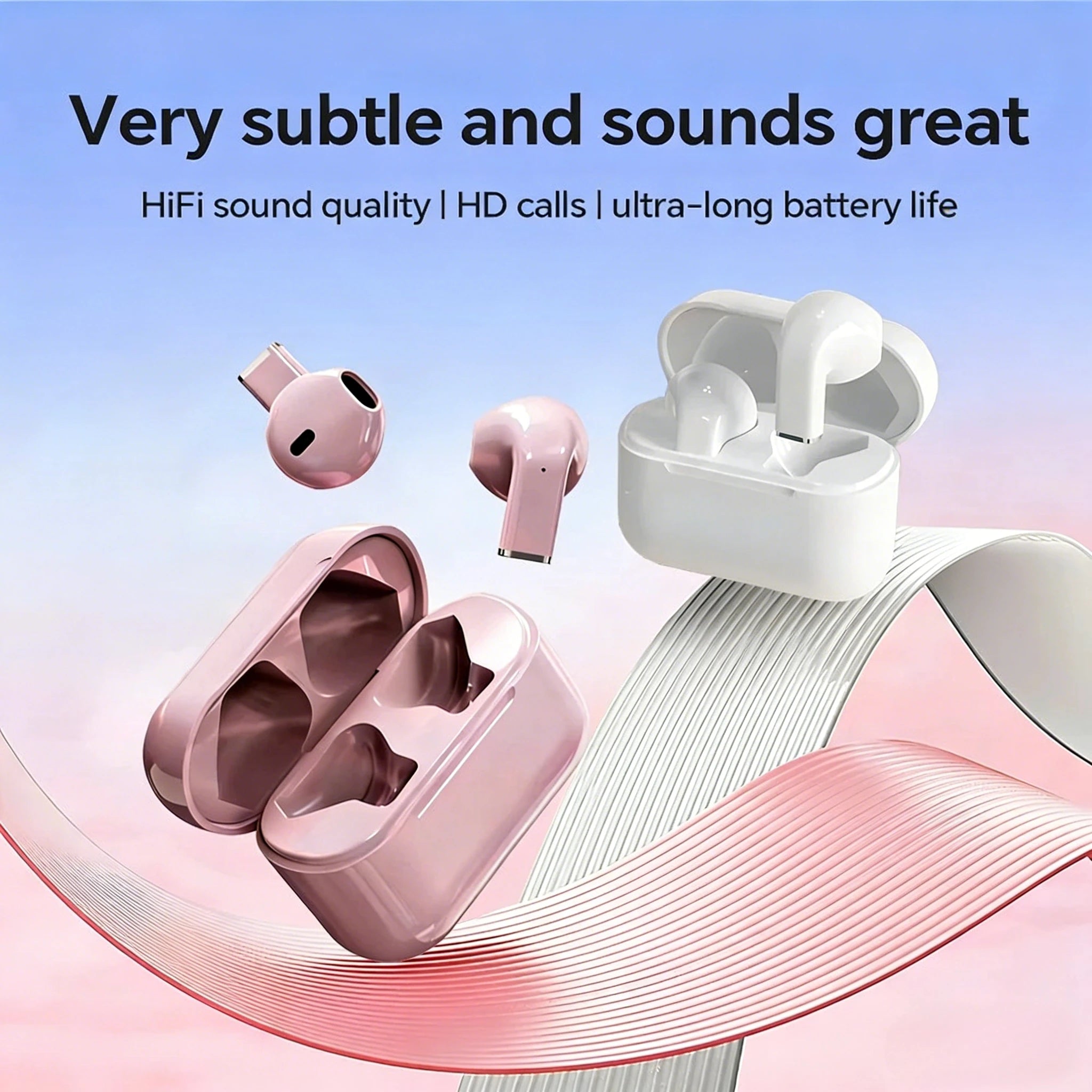 2pcs Mini Earphones Wireless Bluetooth Earbuds Long-Lasting TWS Noise Cancellation Headphones Extended Battery Life for Sports