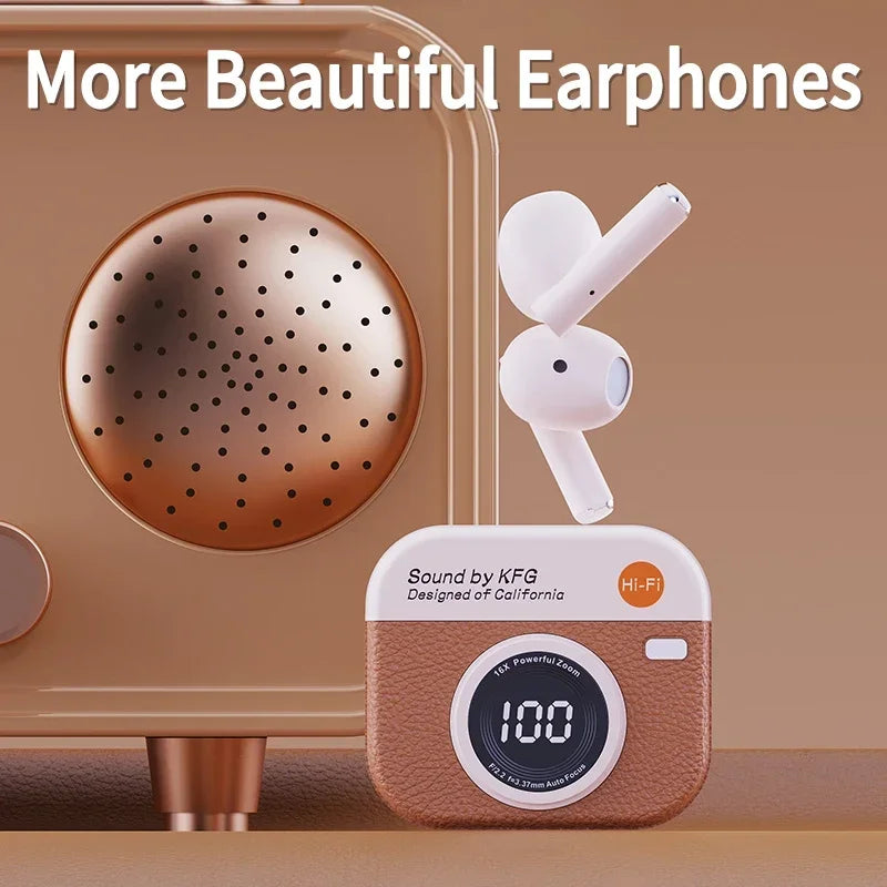 New Q86 Retro Camera Shaped Wireless Bluetooth Earphones Intelligent Noise Reduction Earbuds Sports In Ear Gaming Headphones