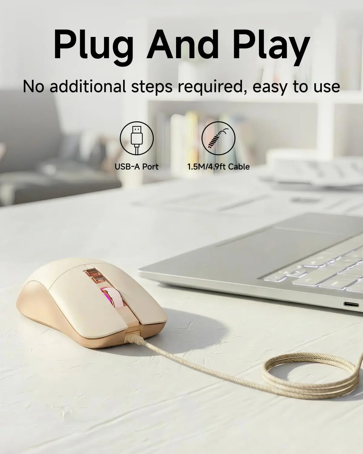 Aesthetic Wired Mouse Silent 2400DPI USB Optical Mouse for Girls Students Laptop PC MacBook Ergonomic Quiet Mute Computer Mice Cute Kawaii Office Gaming Plug Play Sage Green Latte Beige Minimalist Desk Accessories