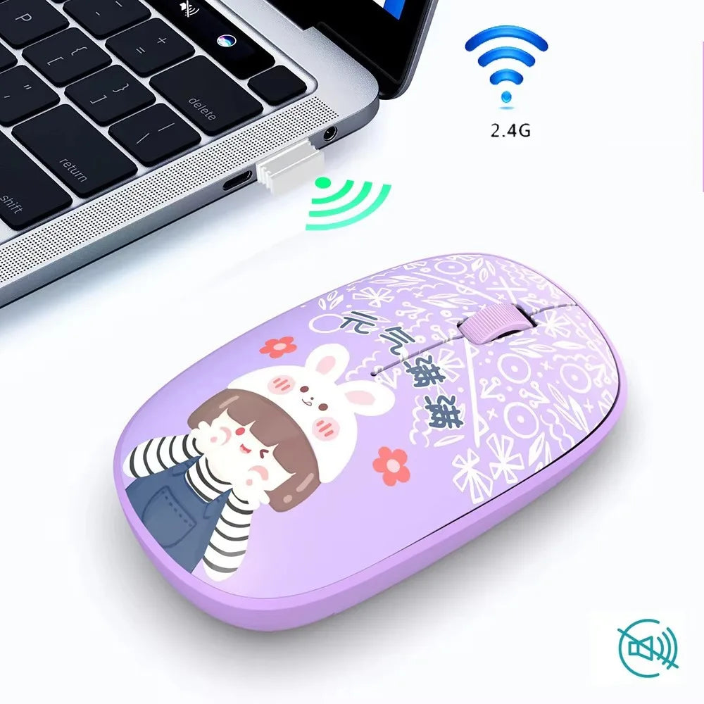 High-quality 2.4Ghz Wireless Mouse Bluetooth 5.0 Cartoon Bluetooth Mice Mini Silent Computer Mouse School