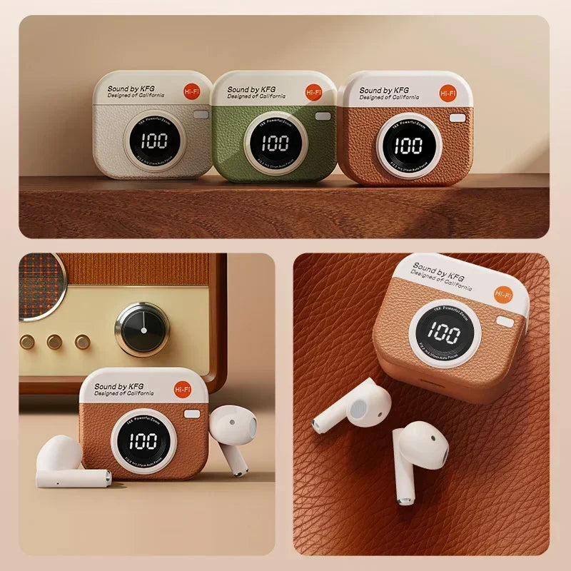 New Q86 Retro Camera Shaped Wireless Bluetooth Earphones Intelligent Noise Reduction Earbuds Sports In Ear Gaming Headphones