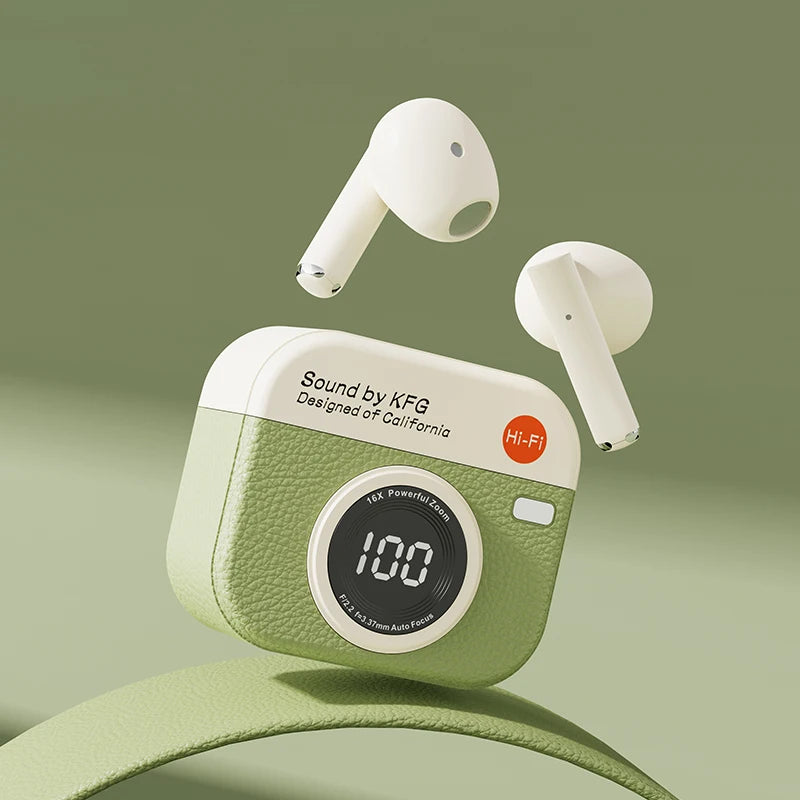 New Q86 Retro Camera Shaped Wireless Bluetooth Earphones Intelligent Noise Reduction Earbuds Sports In Ear Gaming Headphones