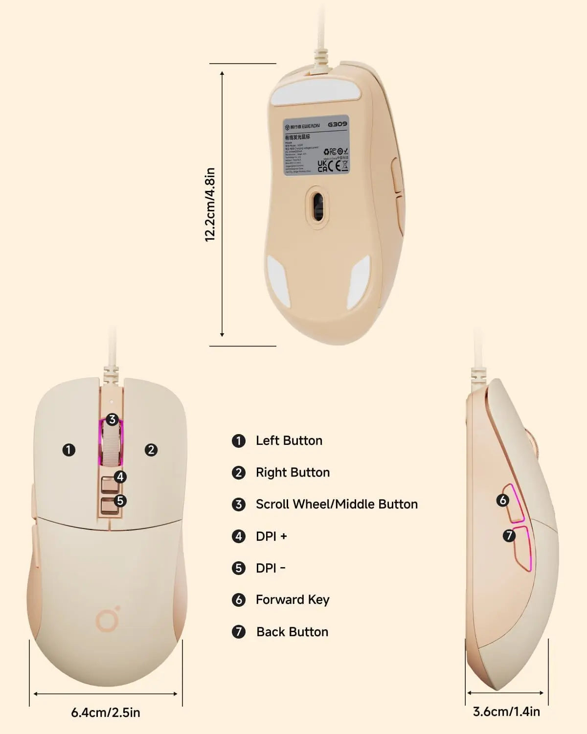 Aesthetic Wired Mouse Silent 2400DPI USB Optical Mouse for Girls Students Laptop PC MacBook Ergonomic Quiet Mute Computer Mice Cute Kawaii Office Gaming Plug Play Sage Green Latte Beige Minimalist Desk Accessories