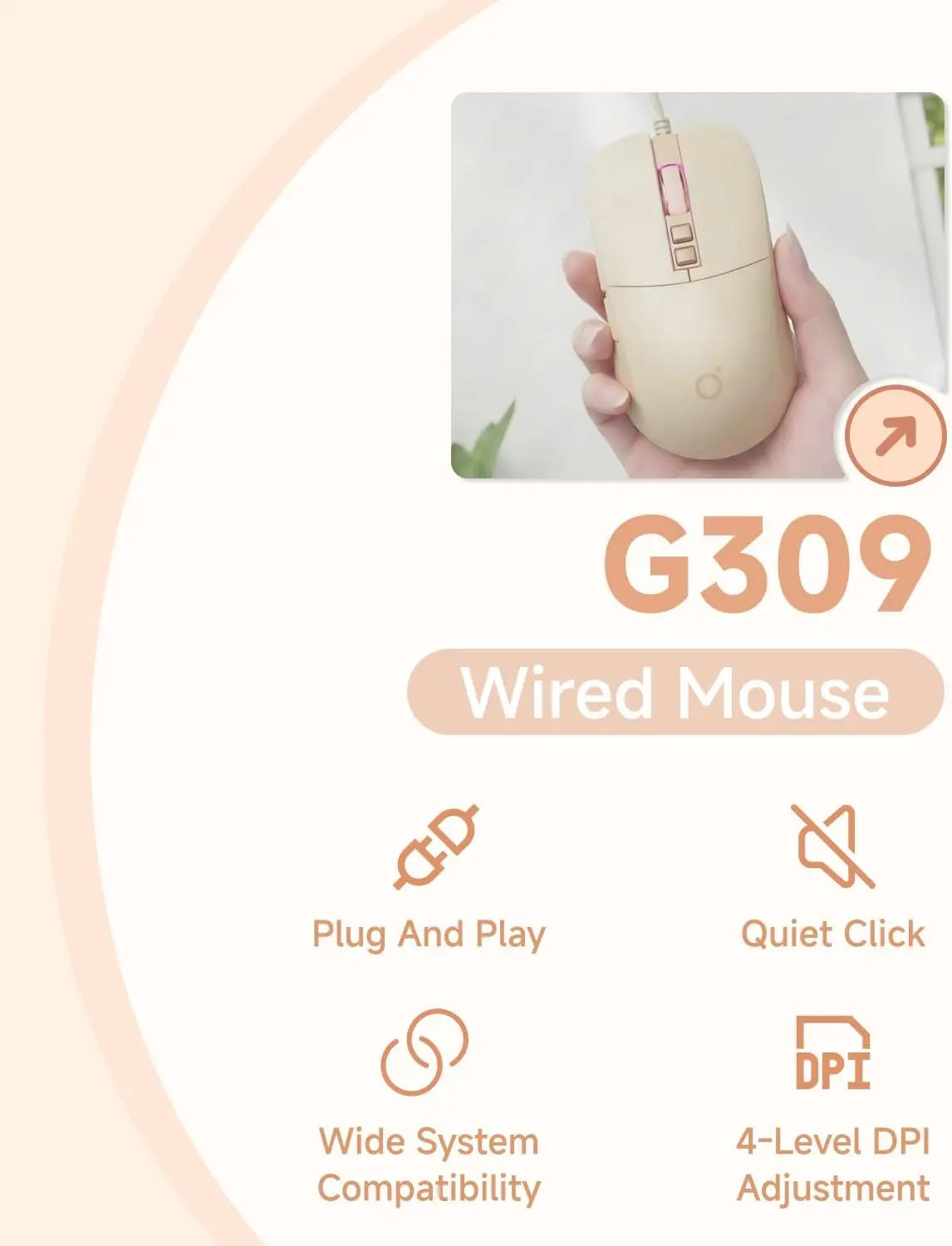 Aesthetic Wired Mouse Silent 2400DPI USB Optical Mouse for Girls Students Laptop PC MacBook Ergonomic Quiet Mute Computer Mice Cute Kawaii Office Gaming Plug Play Sage Green Latte Beige Minimalist Desk Accessories