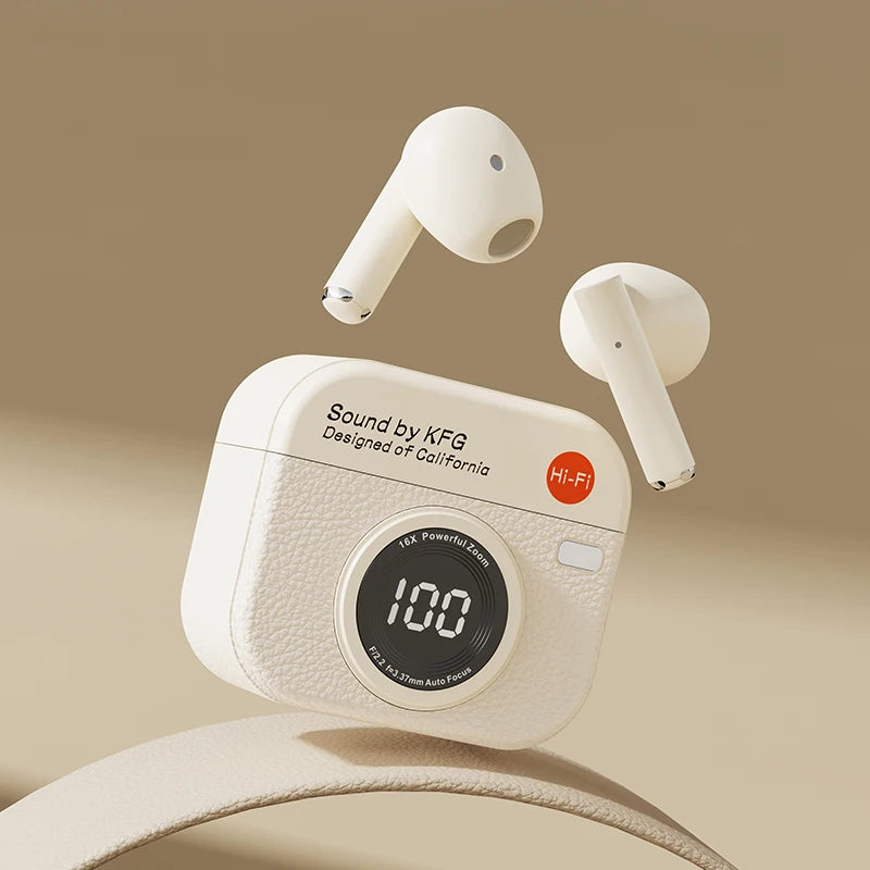 New Q86 Retro Camera Shaped Wireless Bluetooth Earphones Intelligent Noise Reduction Earbuds Sports In Ear Gaming Headphones