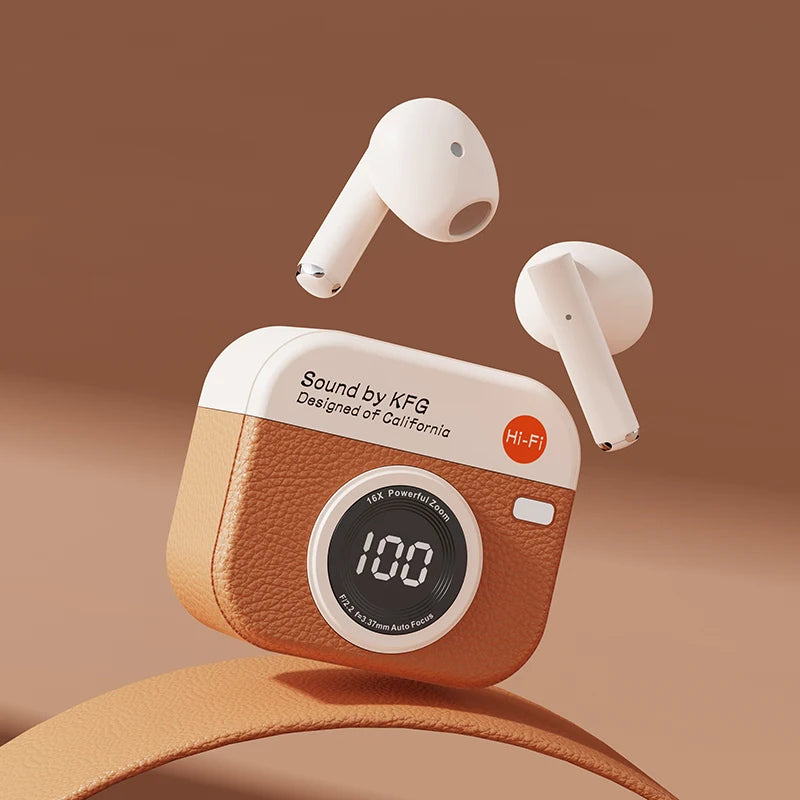 New Q86 Retro Camera Shaped Wireless Bluetooth Earphones Intelligent Noise Reduction Earbuds Sports In Ear Gaming Headphones