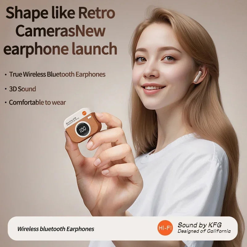 New Q86 Retro Camera Shaped Wireless Bluetooth Earphones Intelligent Noise Reduction Earbuds Sports In Ear Gaming Headphones